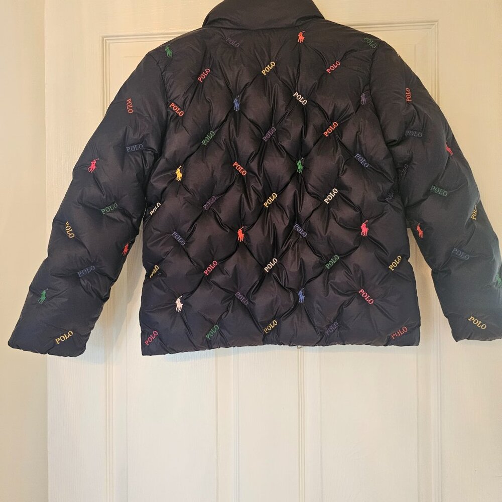 Polo by Ralph Lauren Navy Puffer Jacket with Multicolor Polo Logos - Picture 6 of 14